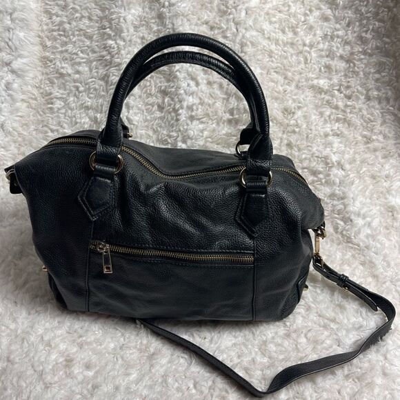 Ora Delphine Black  Pebbled Leather Satchel /Shoulder Bag gold tone hardwares. - Picture 4 of 12